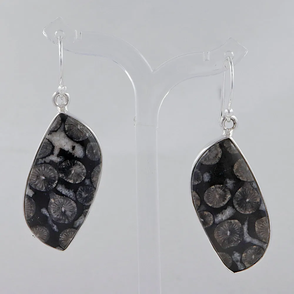 Black Coral Silver Earrings