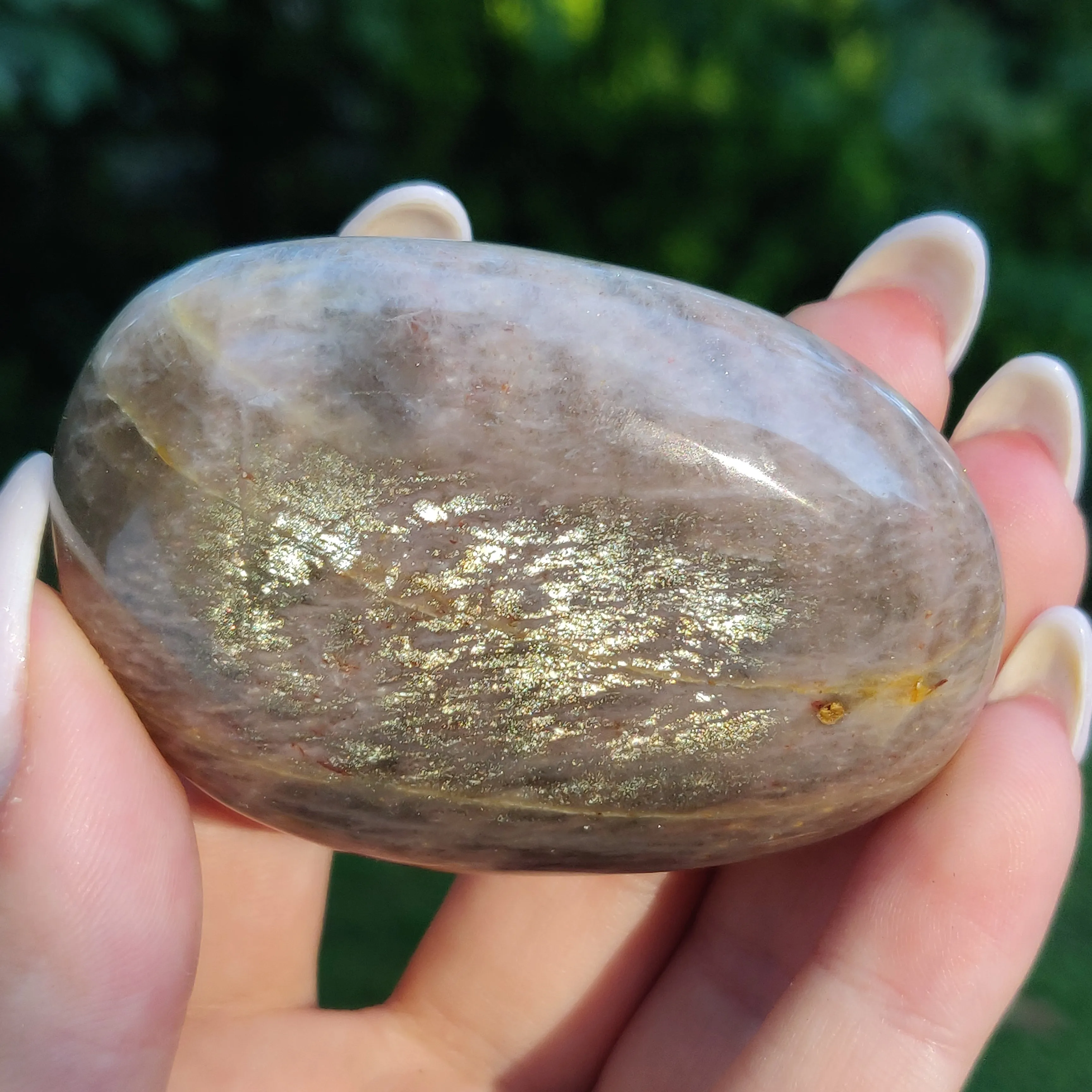 Black Moonstone Palm Stone, Flashy Black Moonstone (#20)
