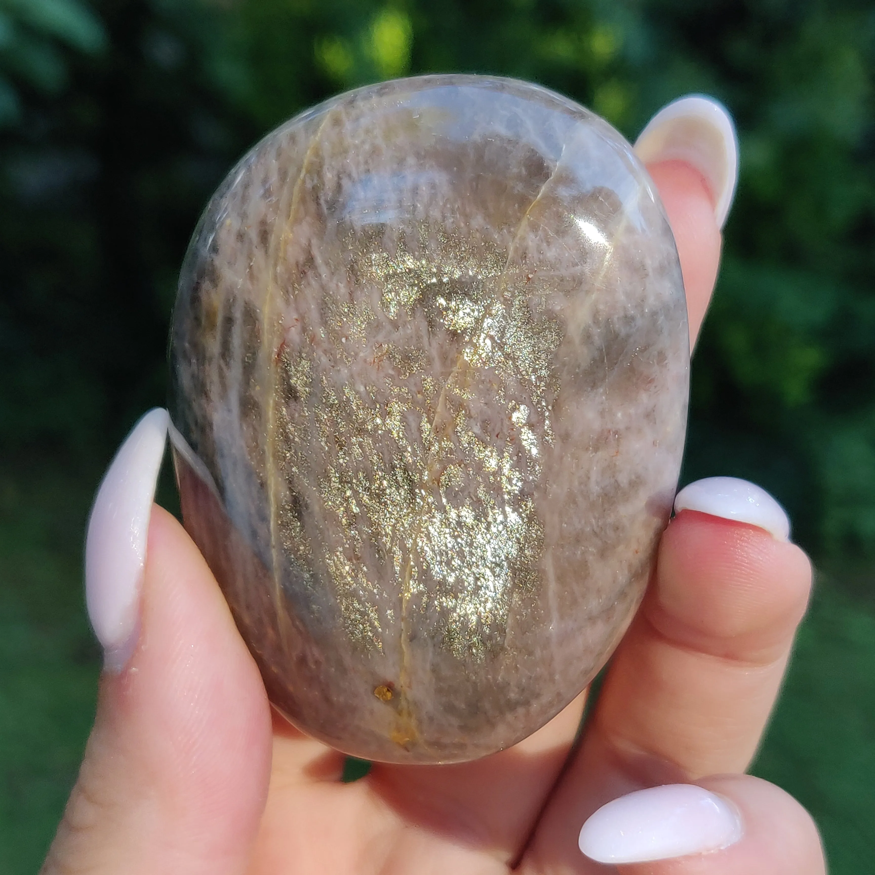 Black Moonstone Palm Stone, Flashy Black Moonstone (#20)