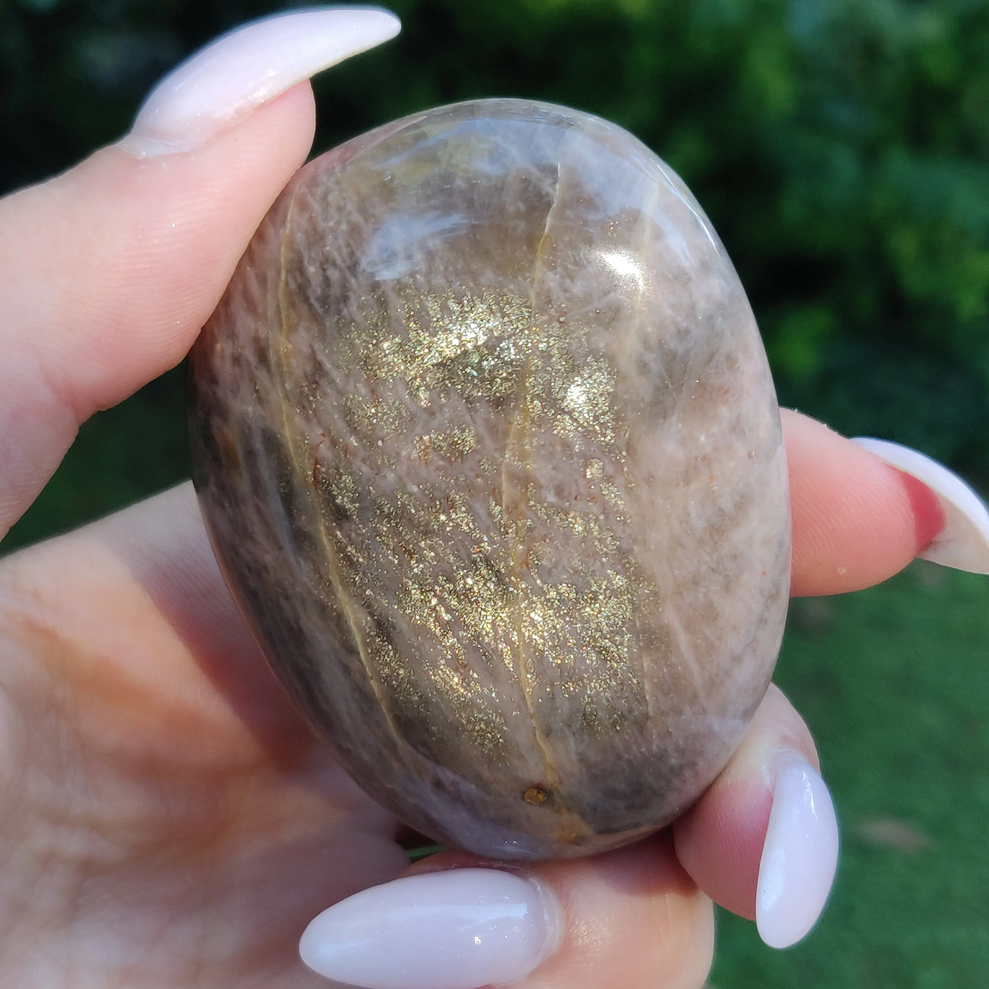 Black Moonstone Palm Stone, Flashy Black Moonstone (#20)