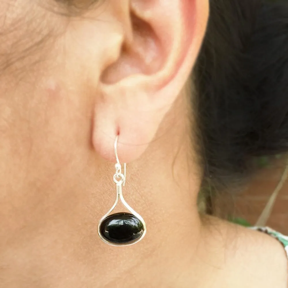 Black Onyx Drop Silver Earring