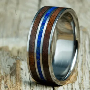 Black Walnut wooden ring with centered lapis stone inlay