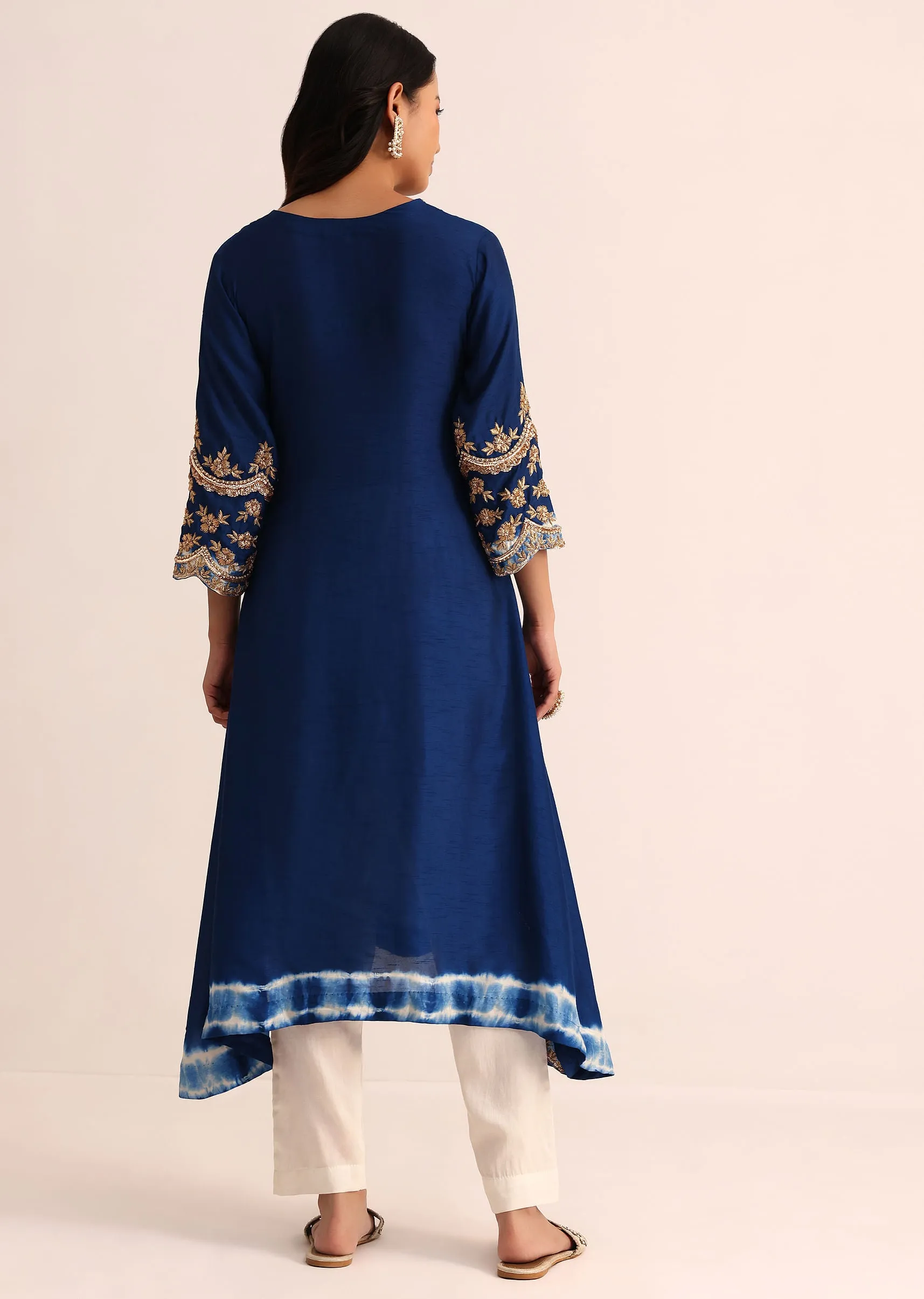 Blue And White Embroidered Silk Kurta Pant