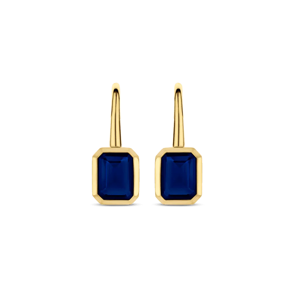 Blue Stone Drop Earrings - Gold - 7892BY