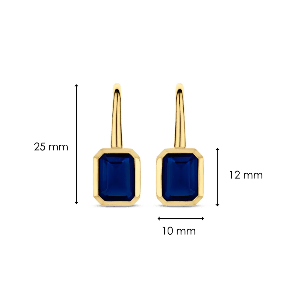 Blue Stone Drop Earrings - Gold - 7892BY