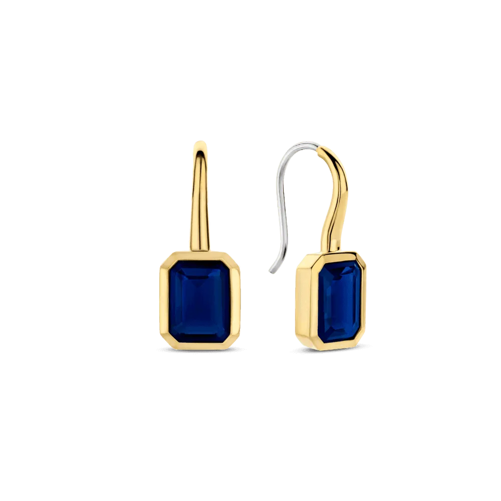 Blue Stone Drop Earrings - Gold - 7892BY