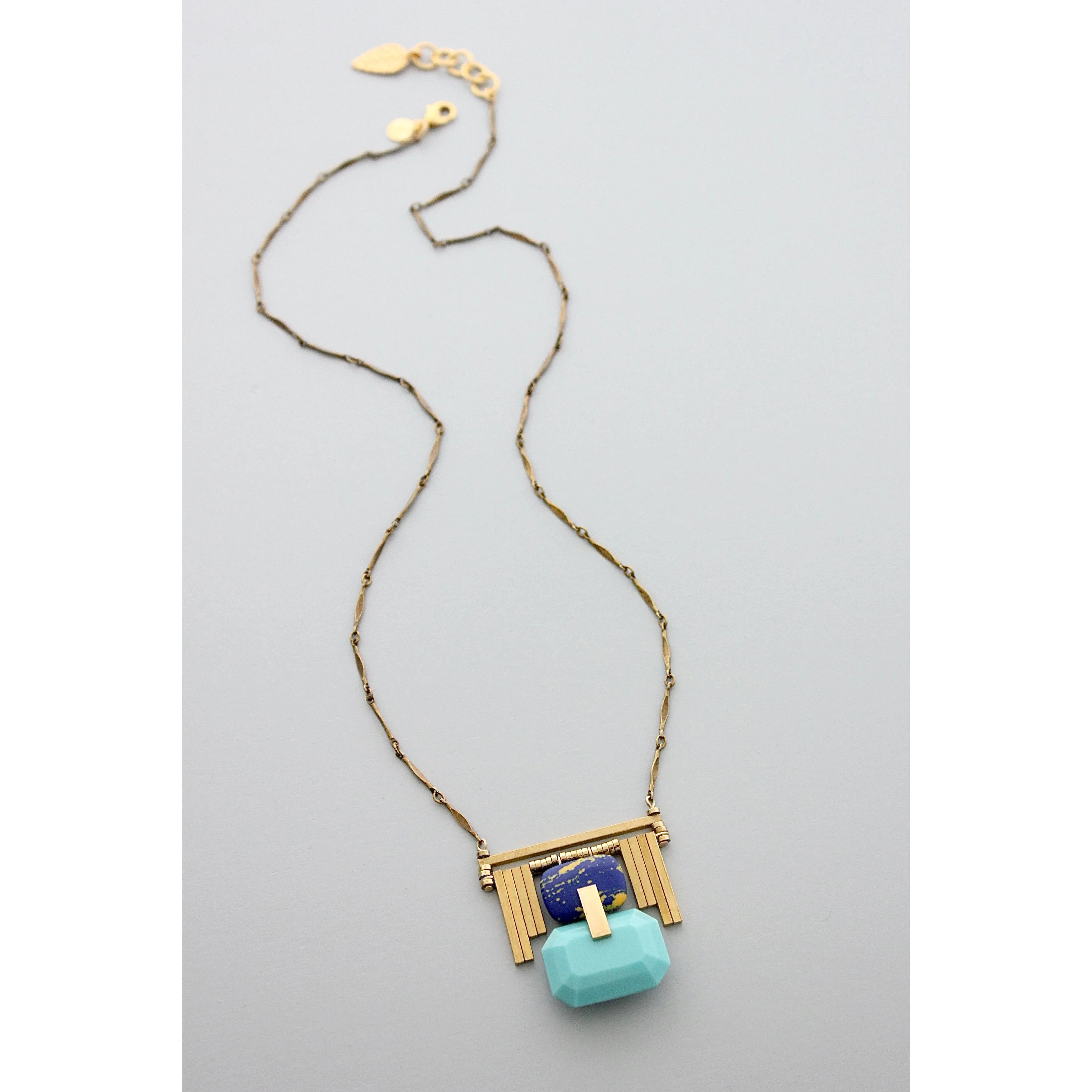 Brass and vintage glass art deco necklace