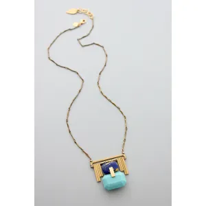 Brass and vintage glass art deco necklace