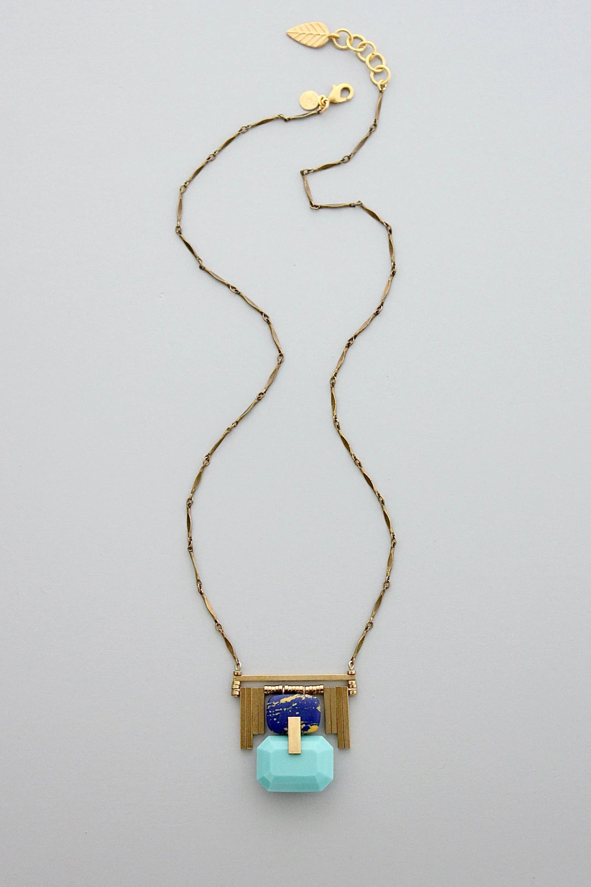 Brass and vintage glass art deco necklace