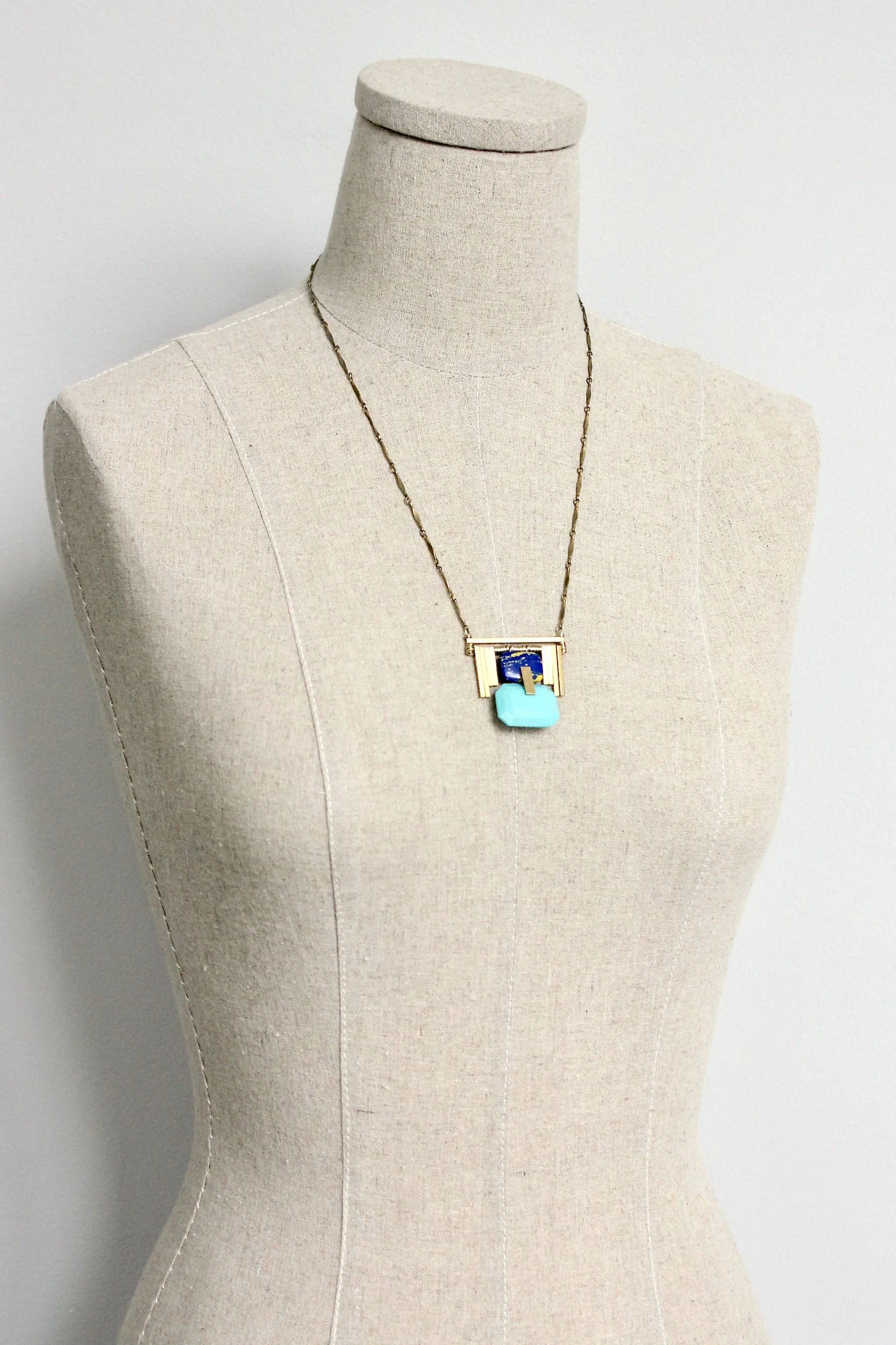 Brass and vintage glass art deco necklace