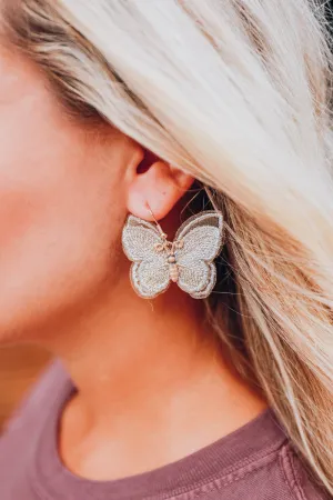 Butterfly Embroidered Earrings - Beige