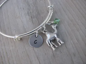 Camel Charm Bracelet -Adjustable Bangle Bracelet with an Initial Charm and an Accent Bead of your choice