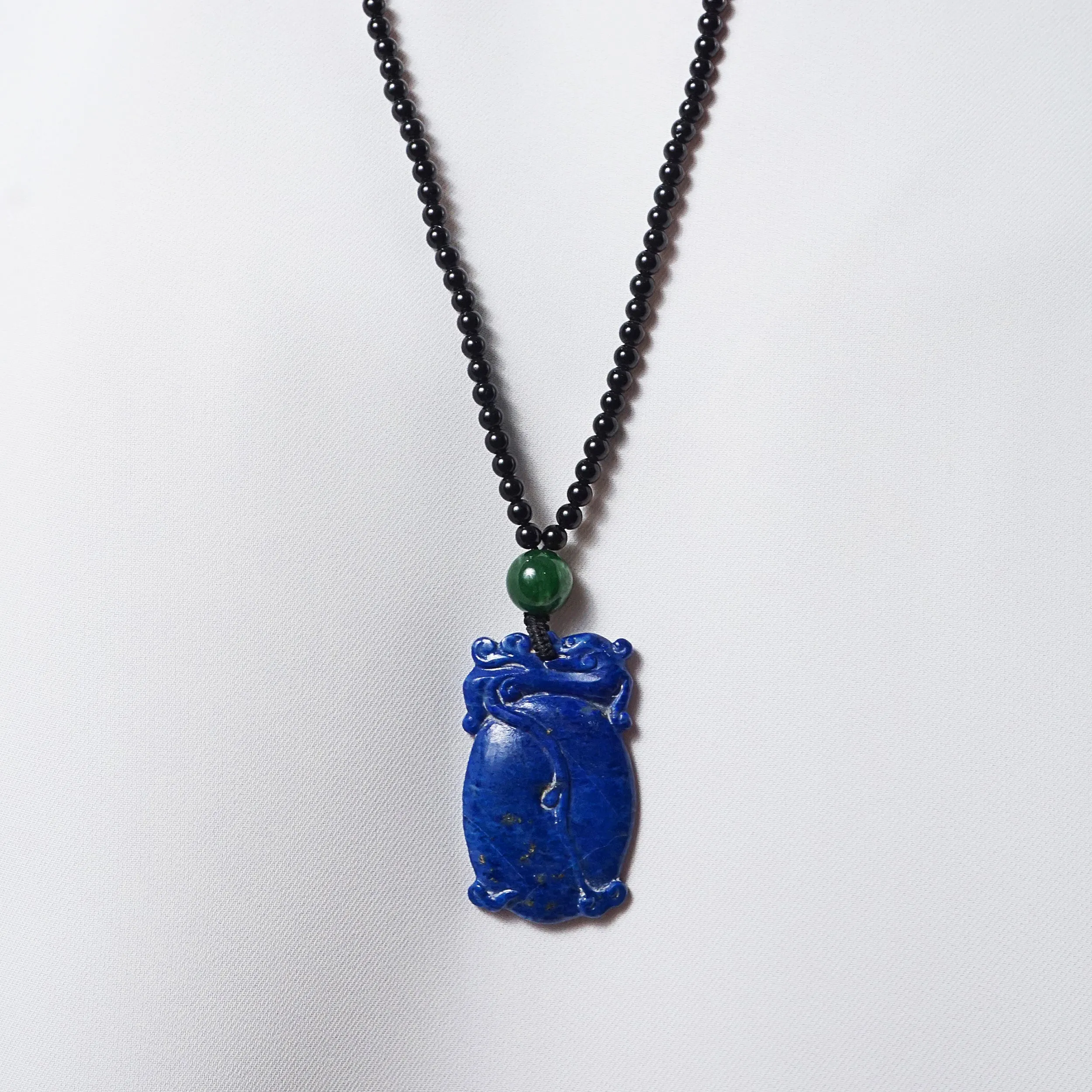 Carved Lapis Lazuli with Canadian Jade and Black Tourmaline