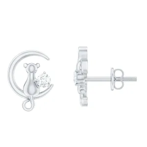 Cat Moon Stud Earrings for Women with Diamond