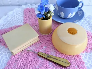 Celluloid Vanity Items Set Of 4 Jewelry Box Hair Receiver Nail Tool Hairpin Box 1890s