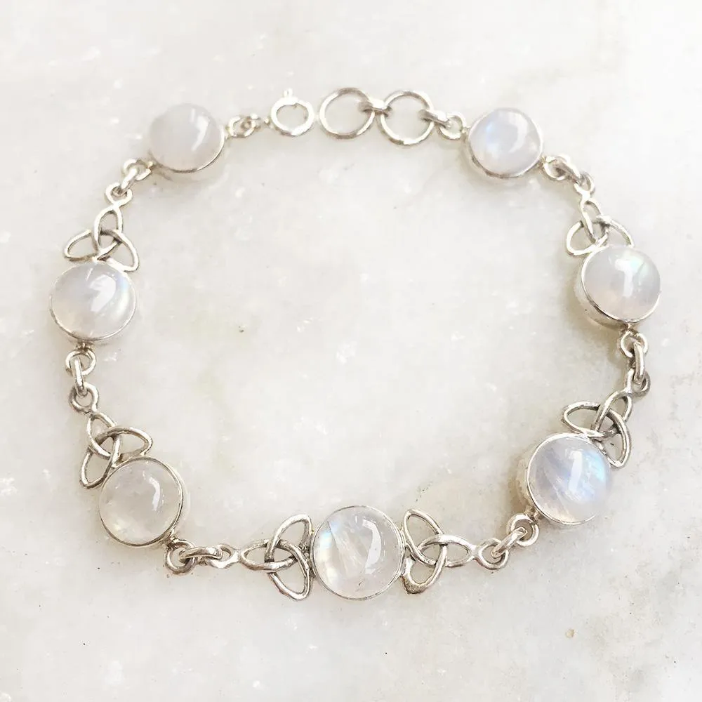Celtic Rainbow Moonstone Silver Braclet
