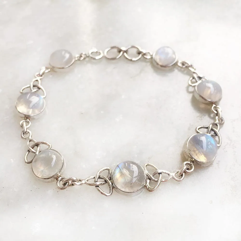 Celtic Rainbow Moonstone Silver Braclet