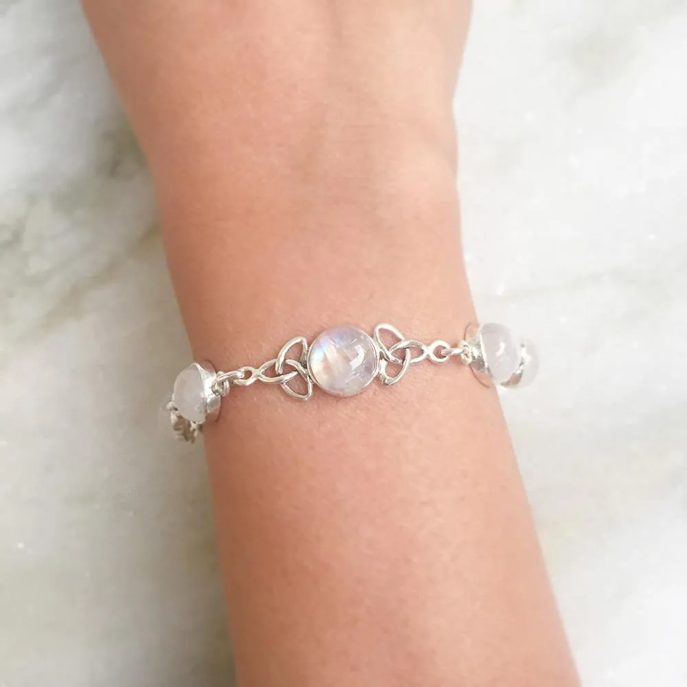 Celtic Rainbow Moonstone Silver Braclet