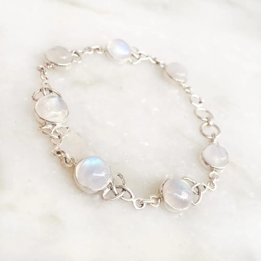 Celtic Rainbow Moonstone Silver Braclet