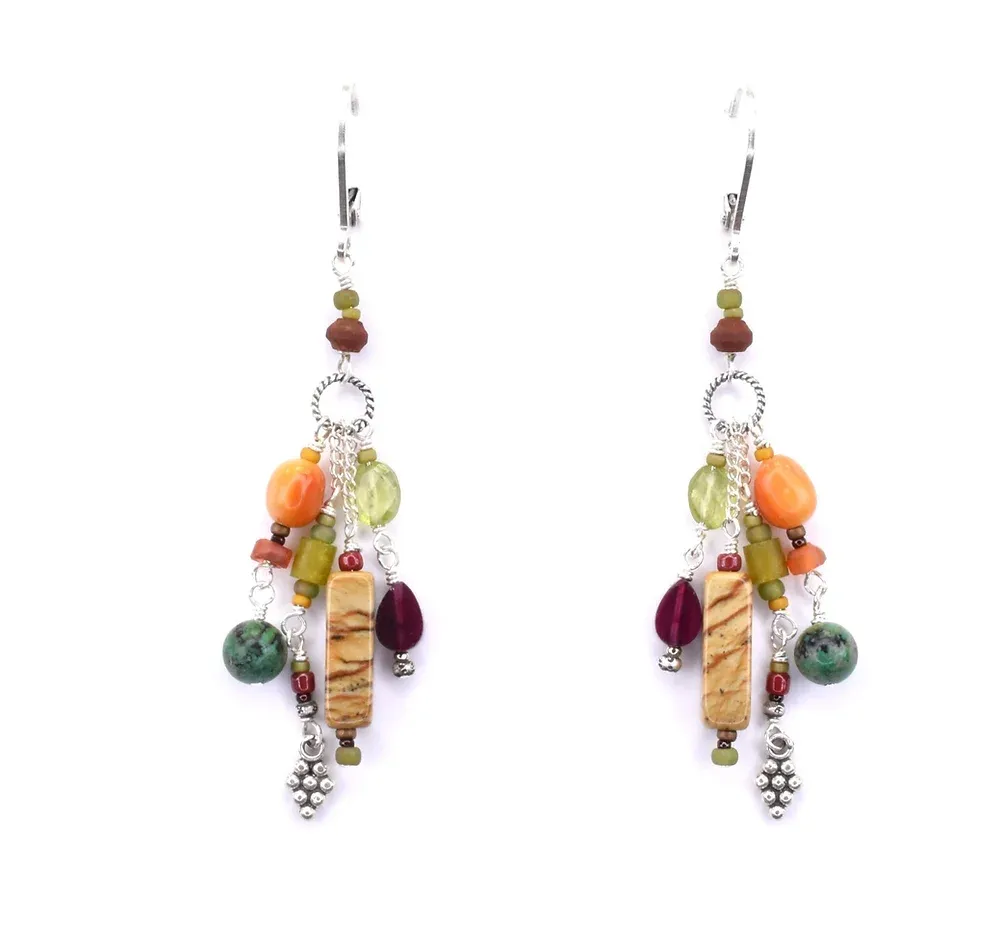 Chrysocolla, Garnet & Peridot Sterling Silver Earrings
