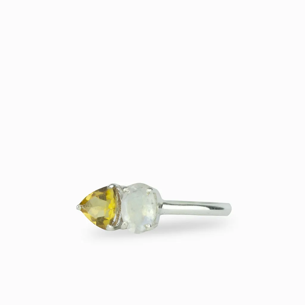 Citrine and Rainbow Moonstone Ring