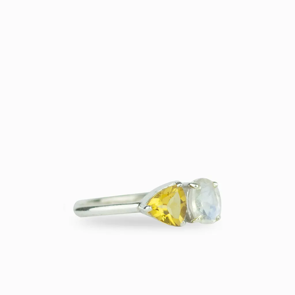 Citrine and Rainbow Moonstone Ring
