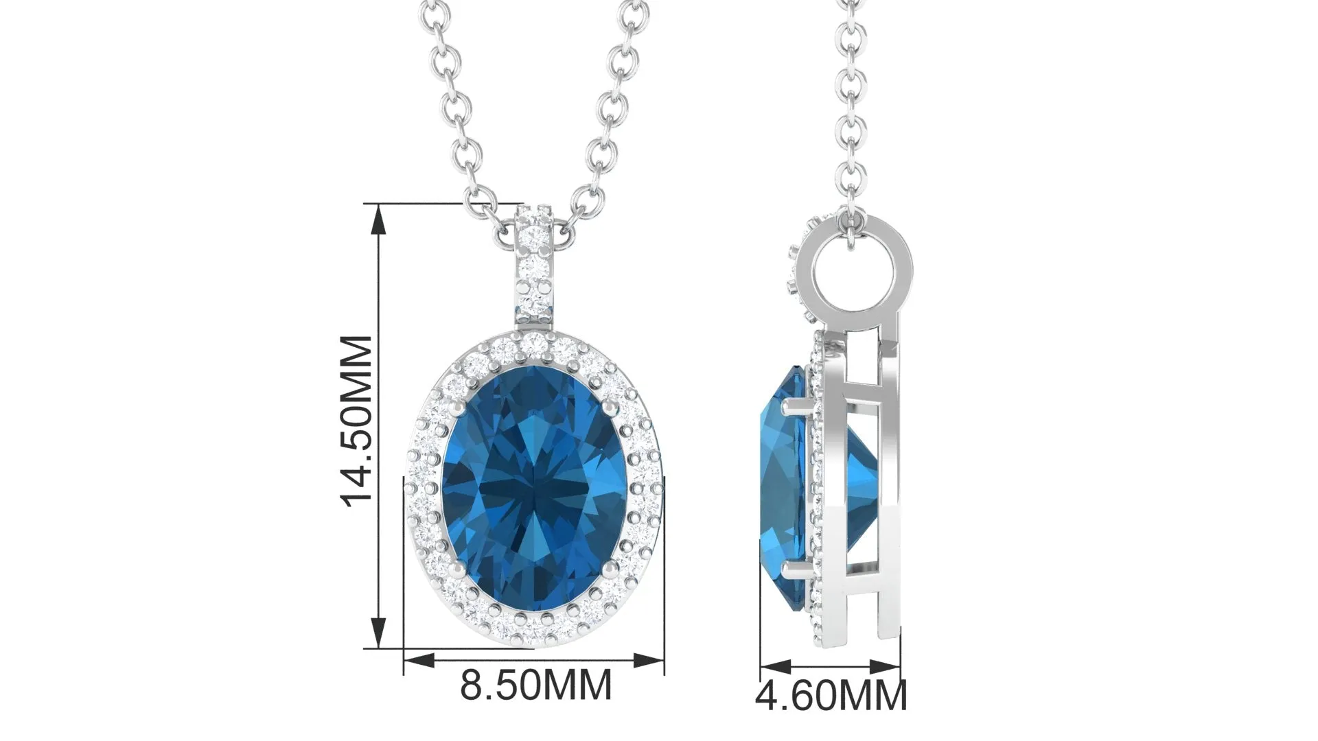 Classic Oval London Blue Topaz and Diamond Halo Pendant