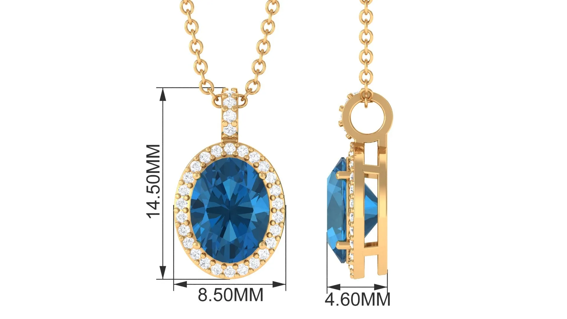 Classic Oval London Blue Topaz and Diamond Halo Pendant