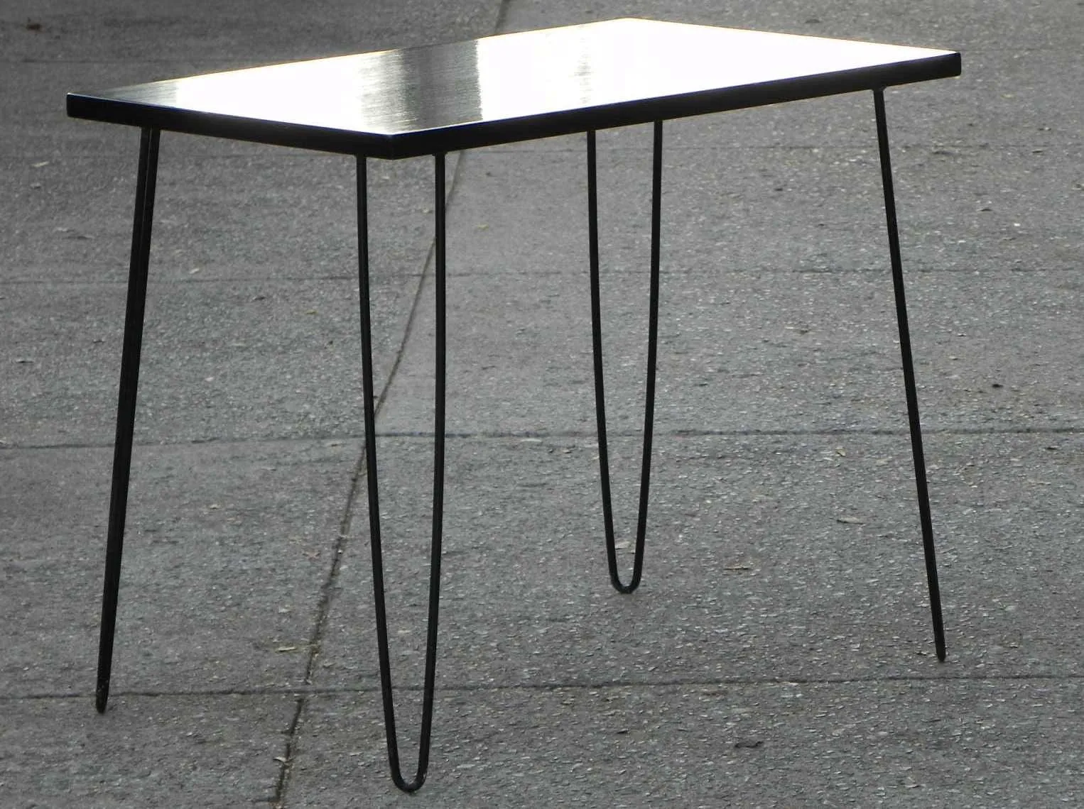 Compact Wood, Iron & Leather Dining Set - Nelson Miller Hairpin Leg Table with Two Pascoe Chairs