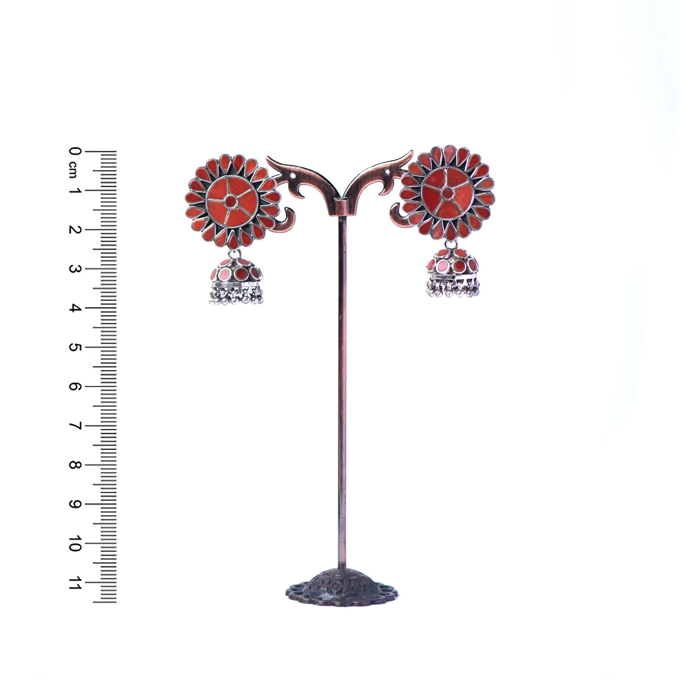 Coral Silver Jhumka Earring