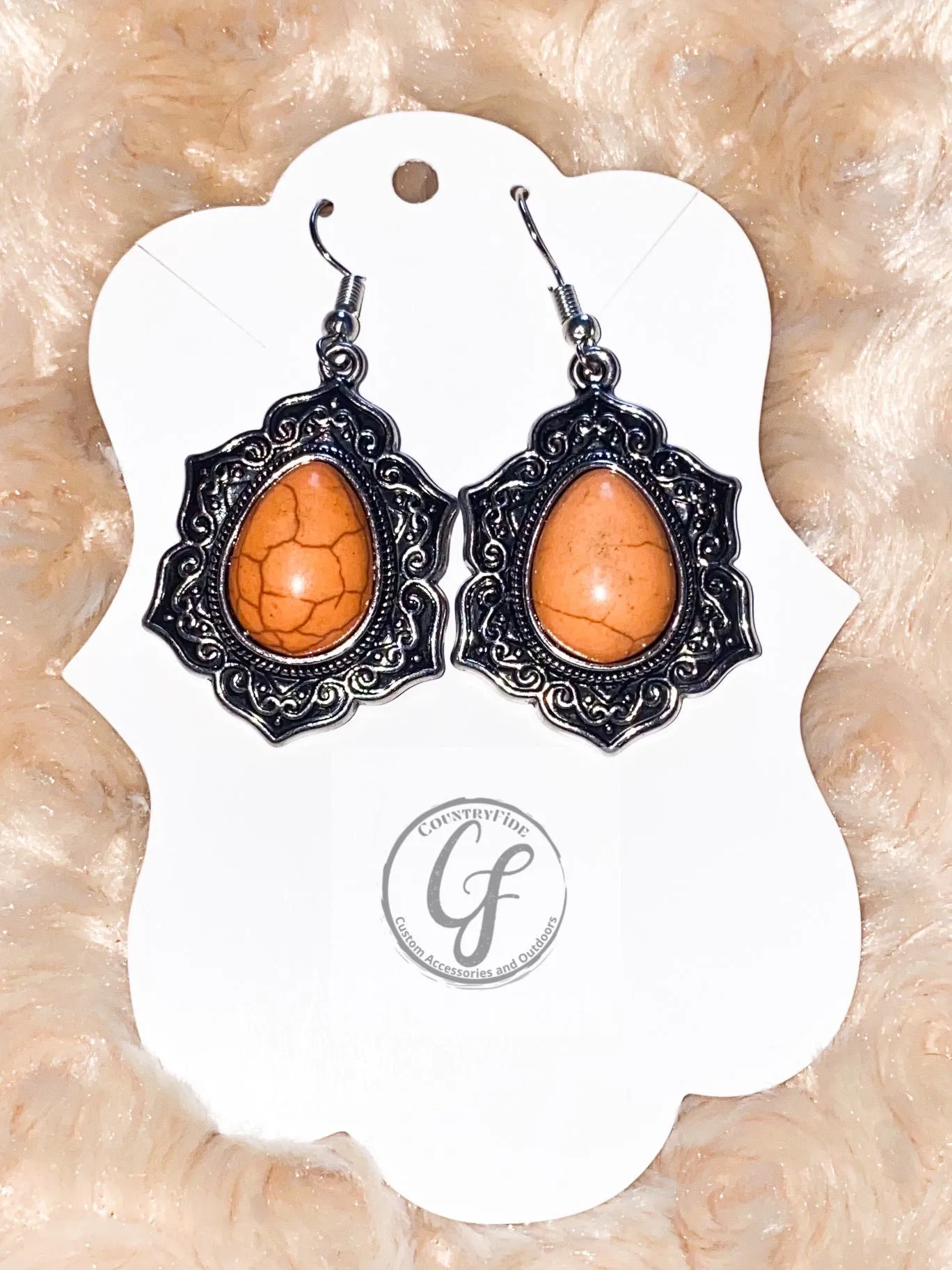 CORAL STONE EARRINGS WITH ANTIQUE DETAIL