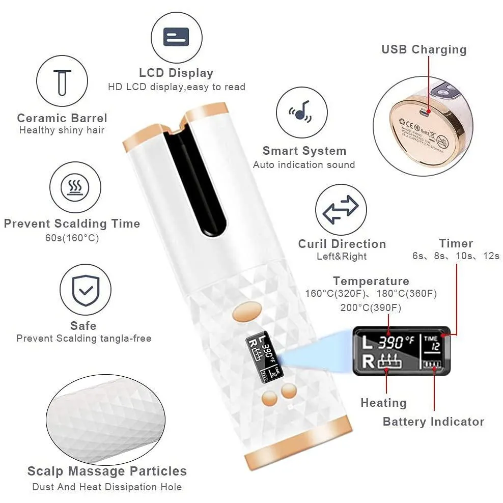Cordless Automatic Portable Ceramic Barrel Hair Curler