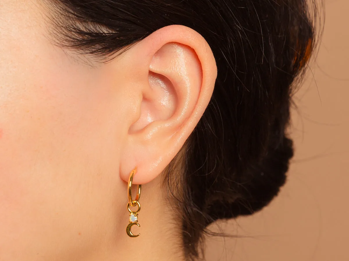 Crescent Moon Opal Earrings Charm