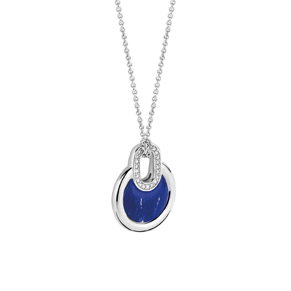 Dark Blue Stone Pendant - Silver - 3887BL/42