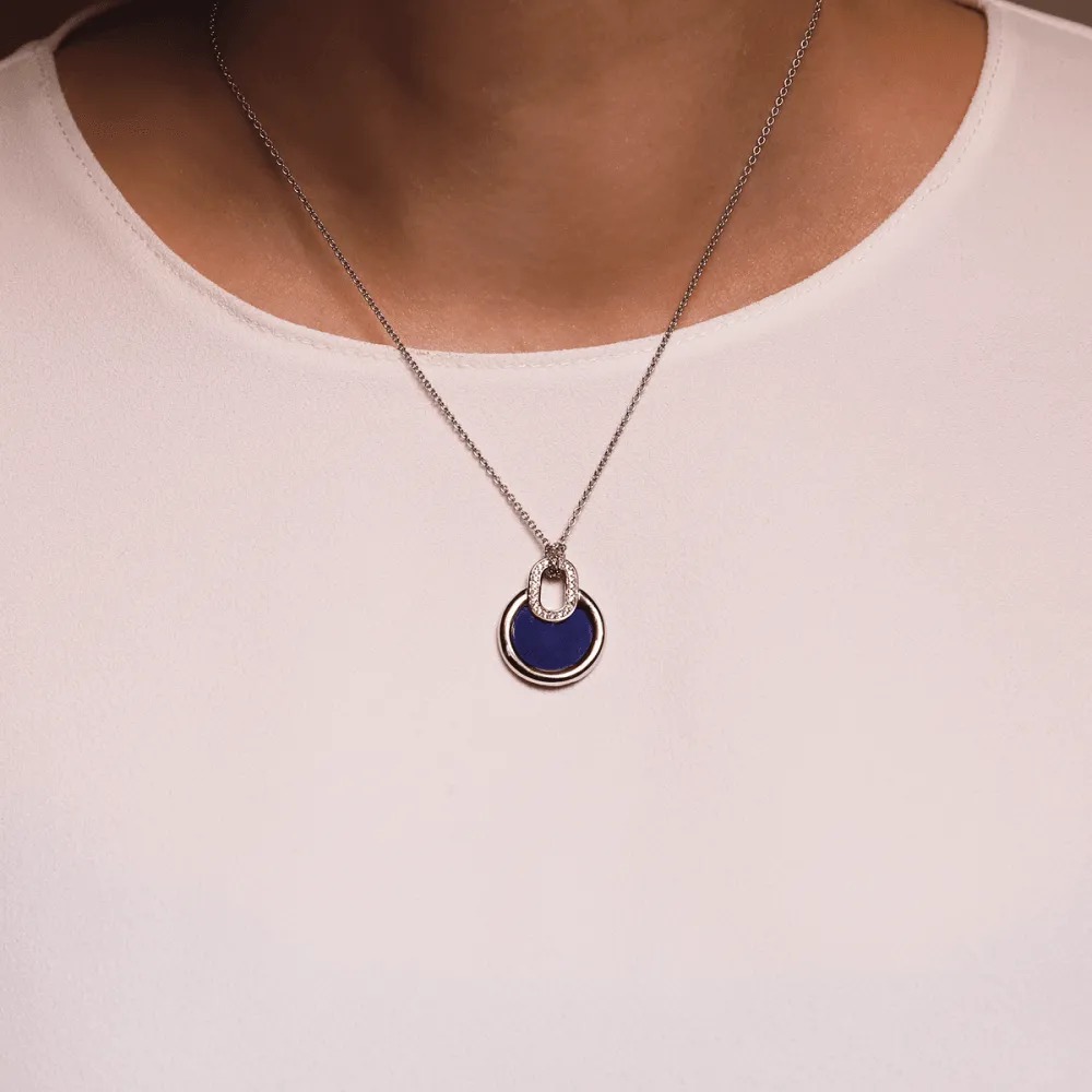 Dark Blue Stone Pendant - Silver - 3887BL/42