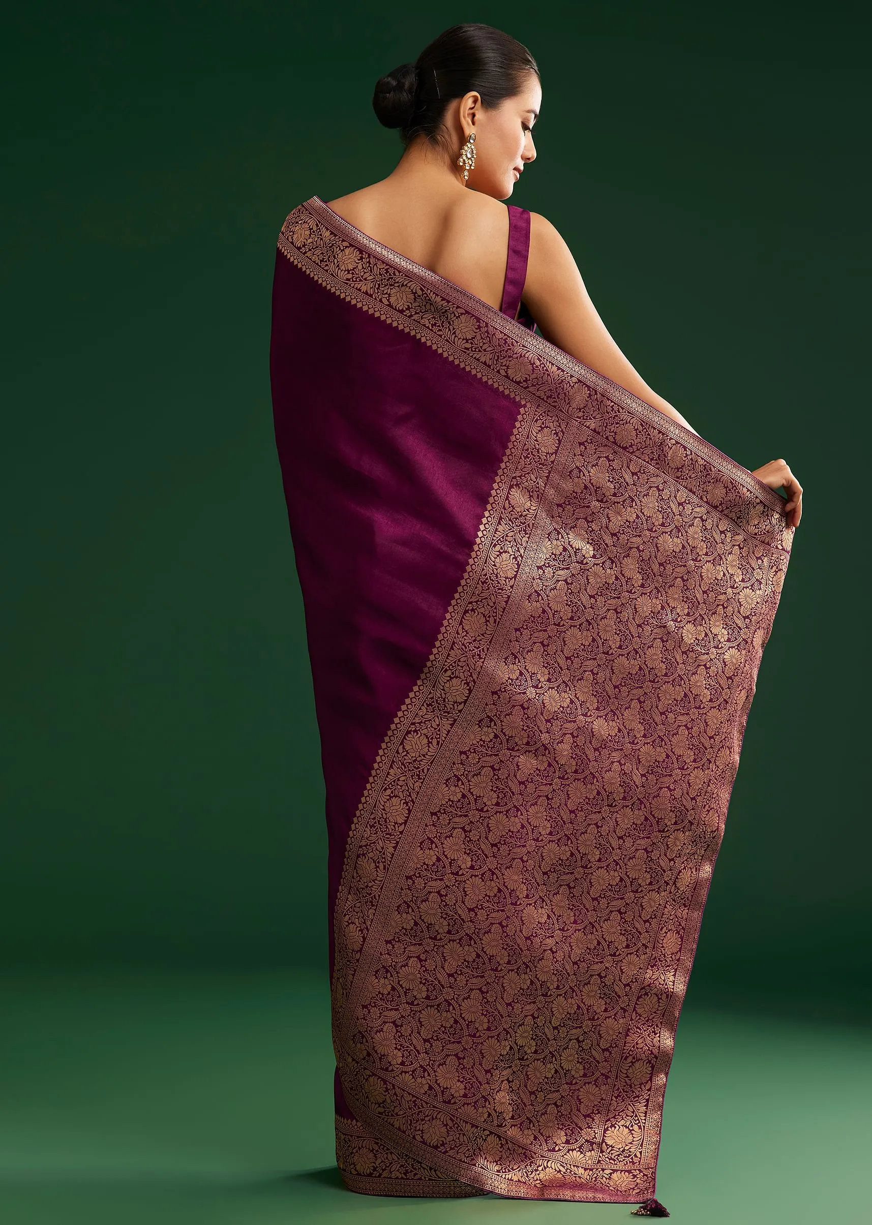 Dark Wine Dola Silk Saree With Zari Border And Pallu