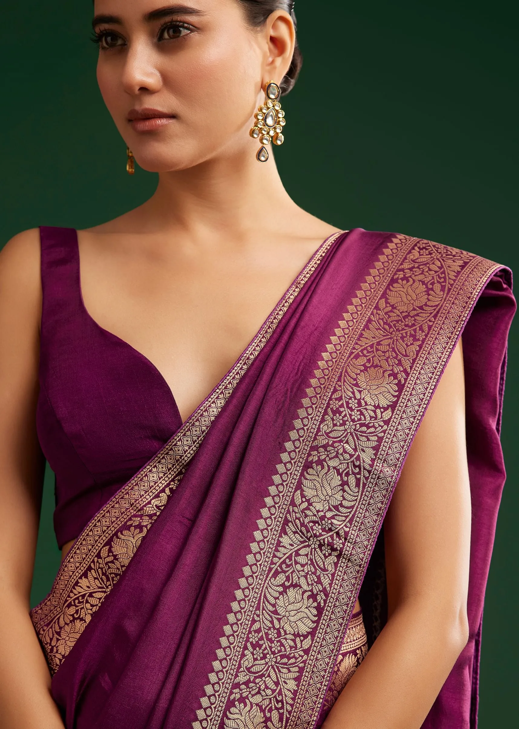 Dark Wine Dola Silk Saree With Zari Border And Pallu