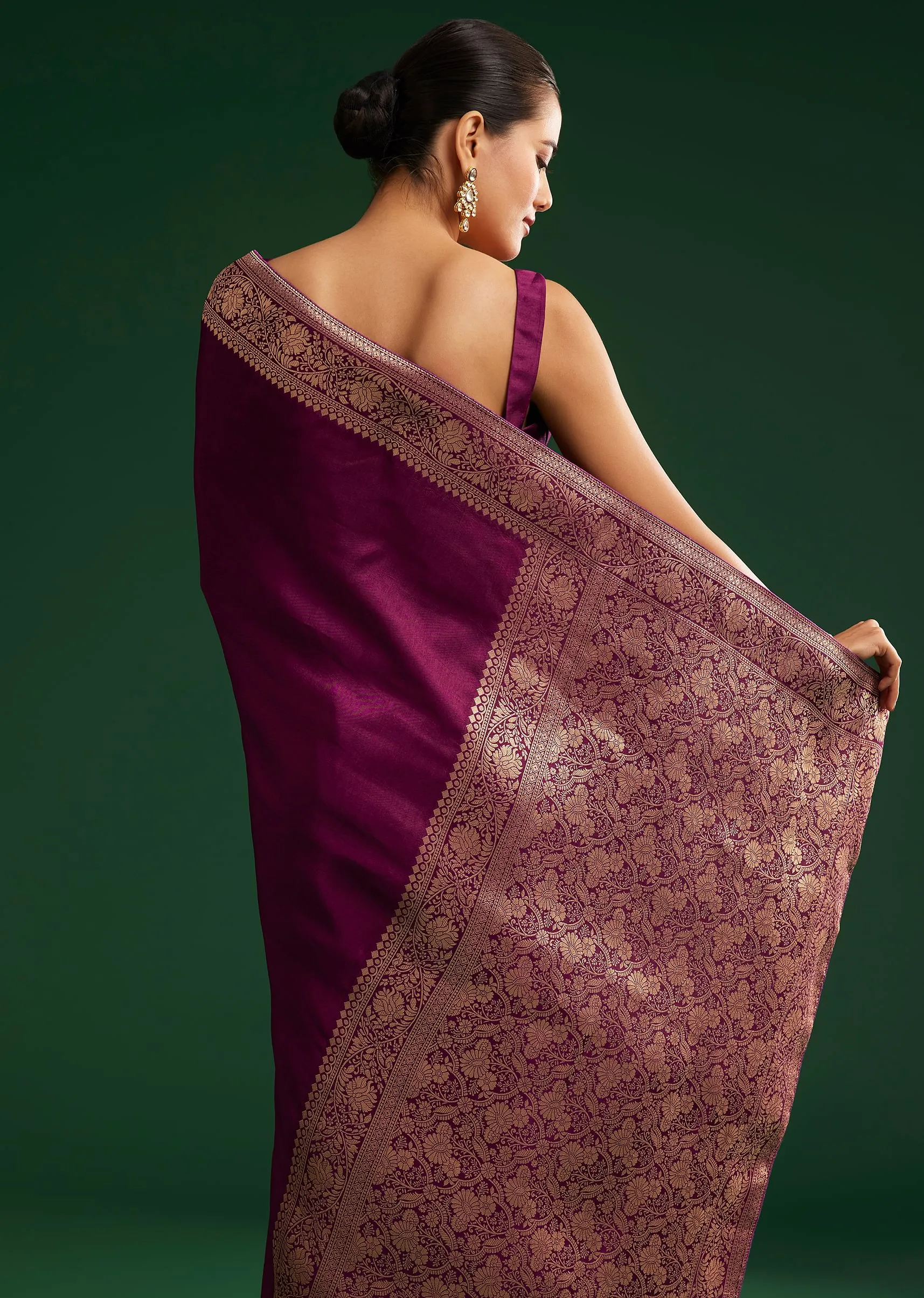 Dark Wine Dola Silk Saree With Zari Border And Pallu