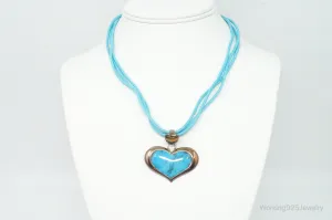 Designer SX Turquoise Heart Sterling Silver Cord Necklace