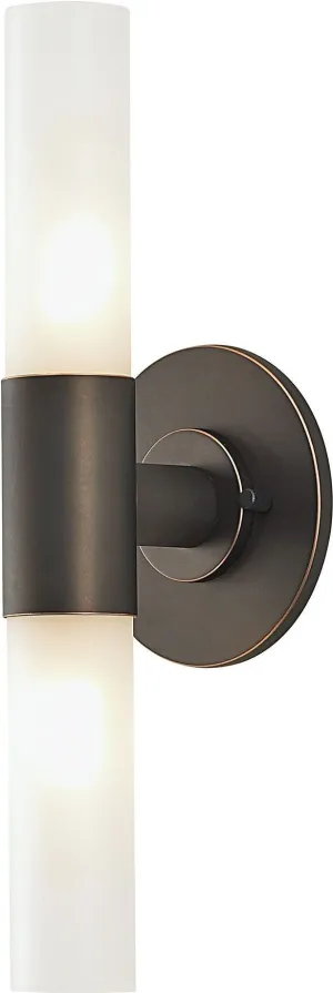 Double Cylinder 2 Light Vanity In Oil Rubbed Bronze and White Opal Glass