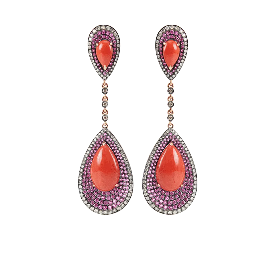 Double Teardrop Coral Earrings