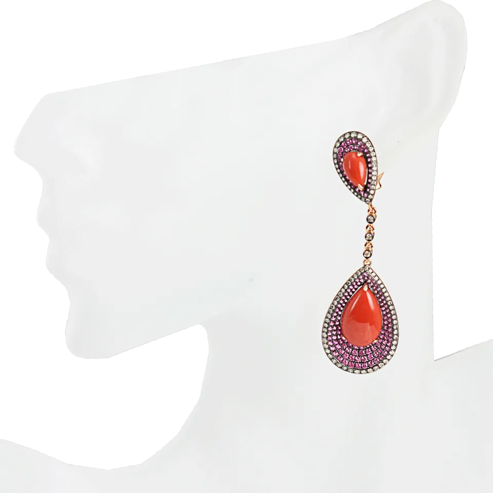 Double Teardrop Coral Earrings