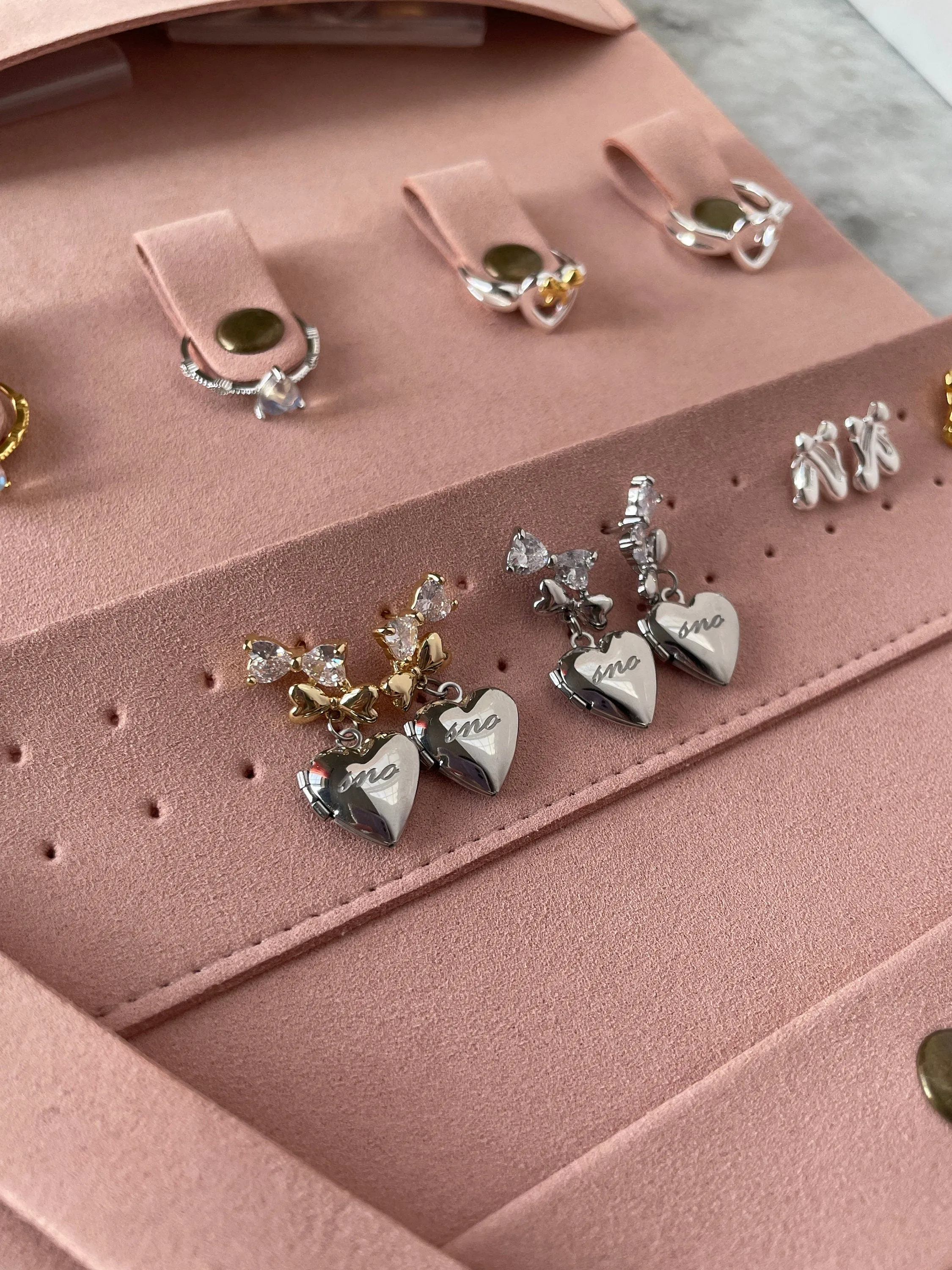 Dulce Double Bow Heart Locket Earrings
