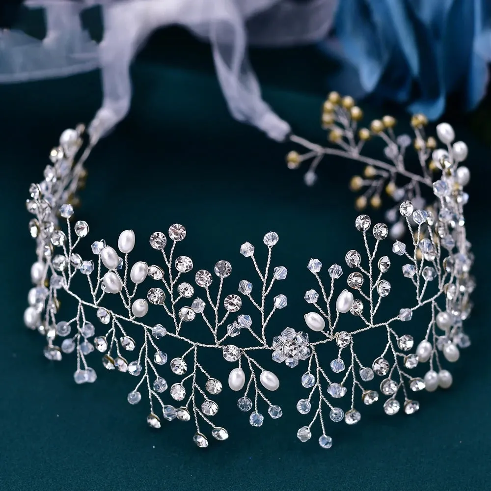 Elegant Bridal Headband with Pearls & Rhinestones