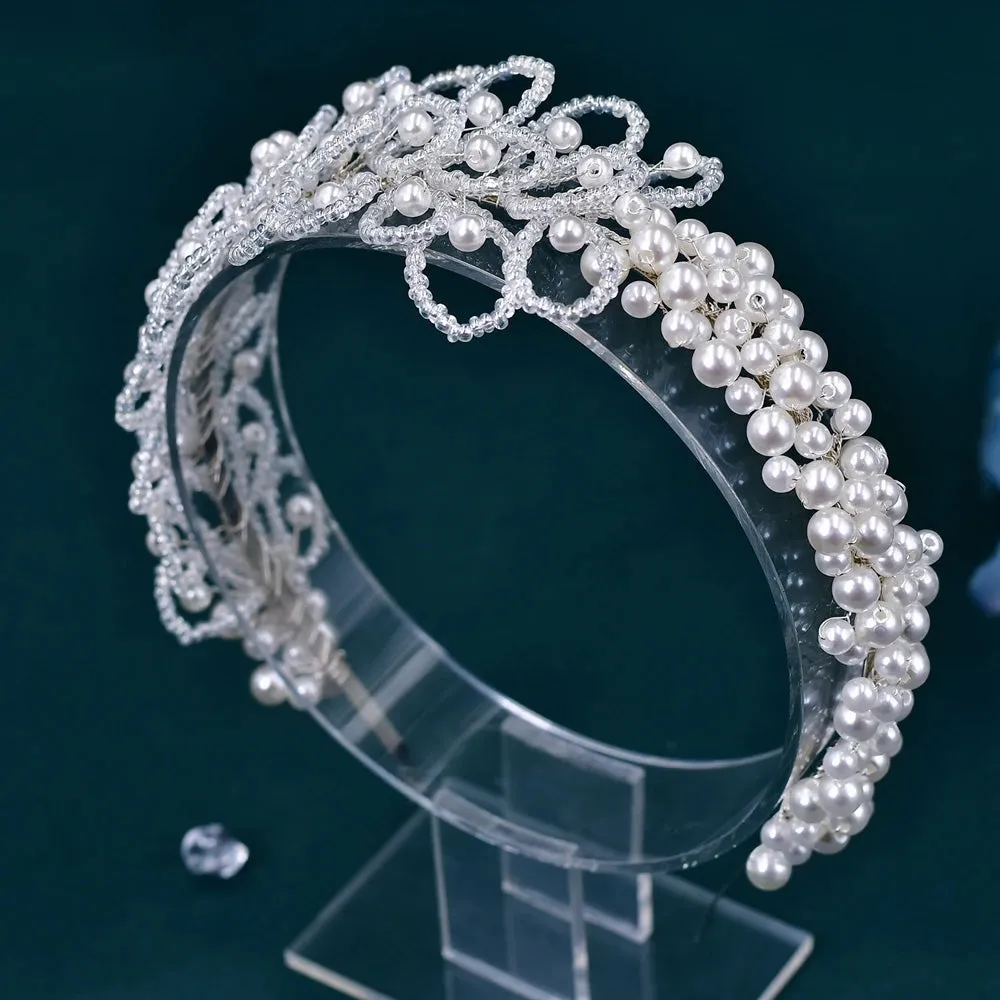 Elegant Pearls Bridal Hair Band Handmade Beaded Wedding Accessories