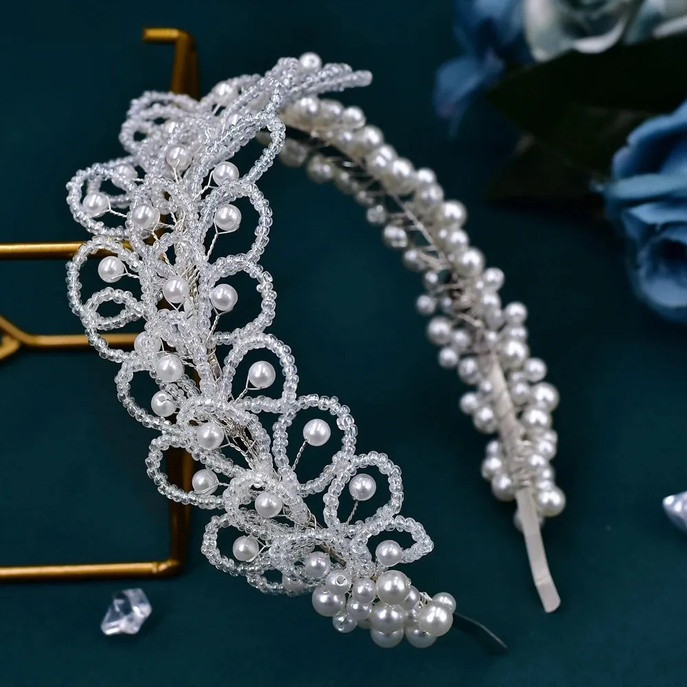 Elegant Pearls Bridal Hair Band Handmade Beaded Wedding Accessories