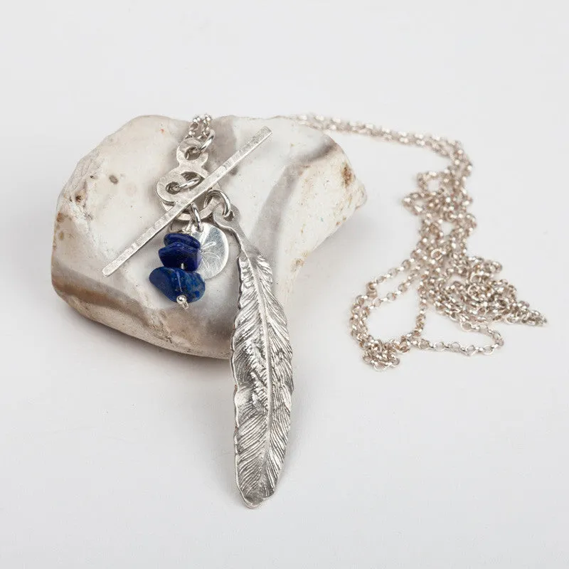 Feather & Lapis Long Necklace