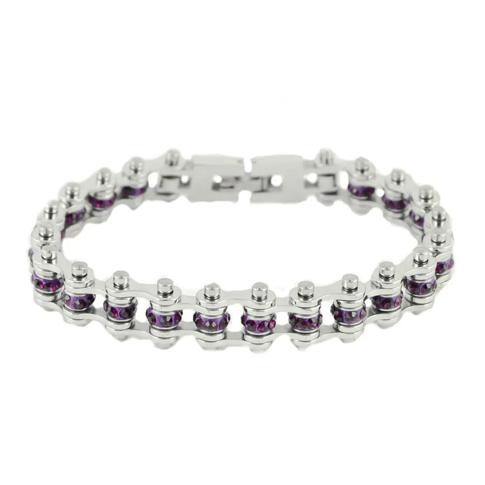 February Edition 3/8" Wide All Silver Amethyst Imitation Crystal Centers