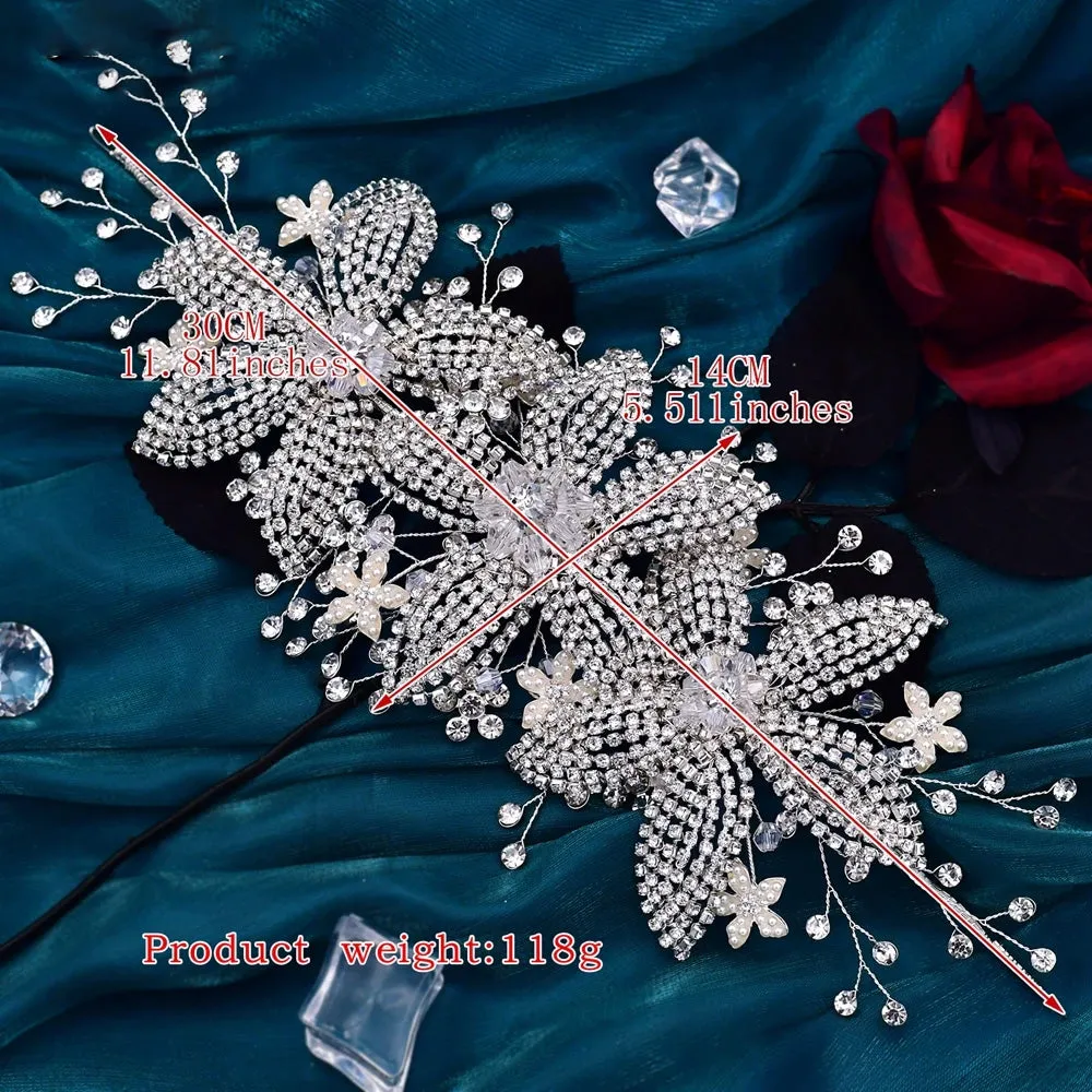 Flower Headpiece for Bride Rhinestone Bridal Headband Wedding Hair Accessories