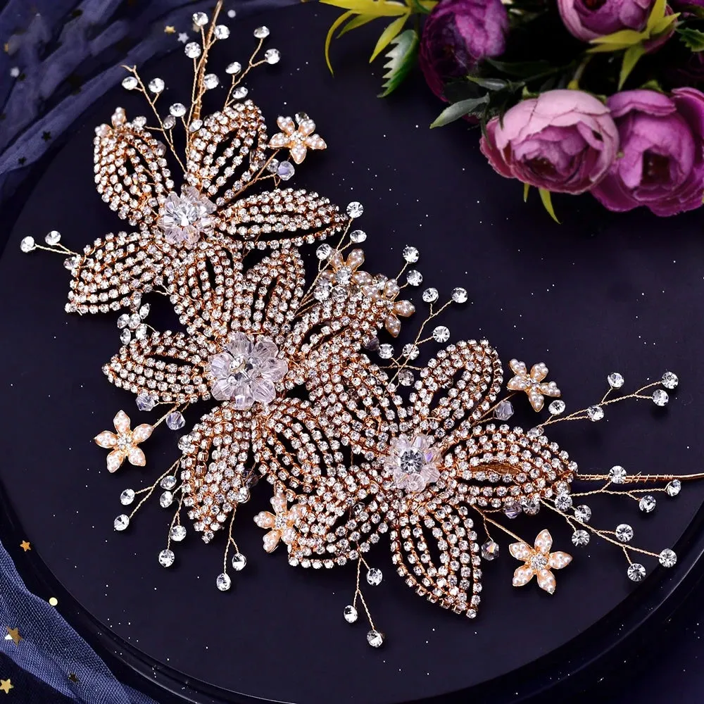 Flower Headpiece for Bride Rhinestone Bridal Headband Wedding Hair Accessories